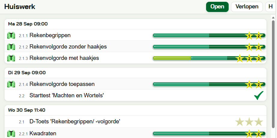 Huiswerkoverzicht in WisAdapt
